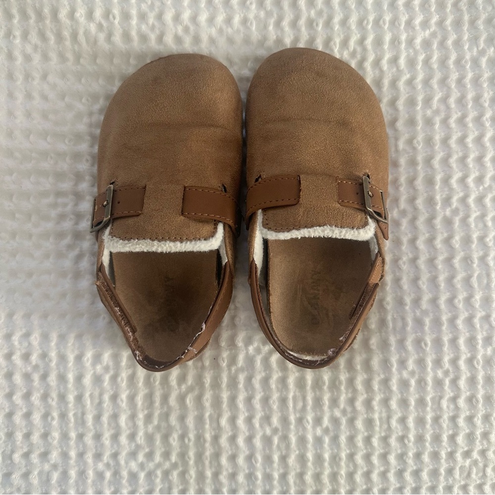 Kids Brown Suede Slip-On Shoes with Shearling Lining